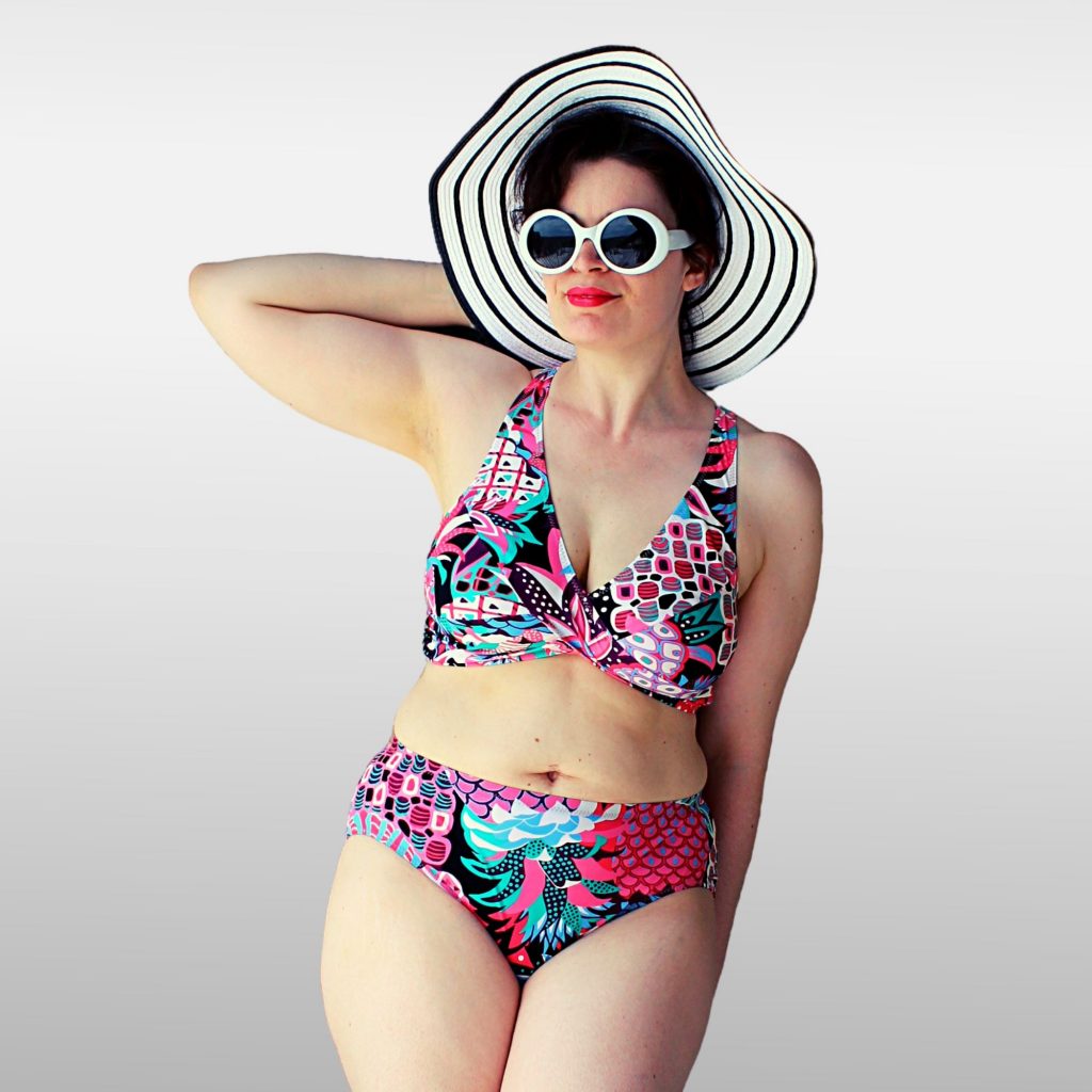 Damens Tankini-Top Mit Bügel-BH & Bauchkontrolle – Neckholder, V-Ausschnitt, Gerüscht